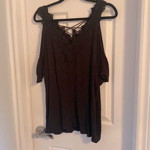 Jessica Simpson Black Cold-Shoulder Lace-Up Tunic Top